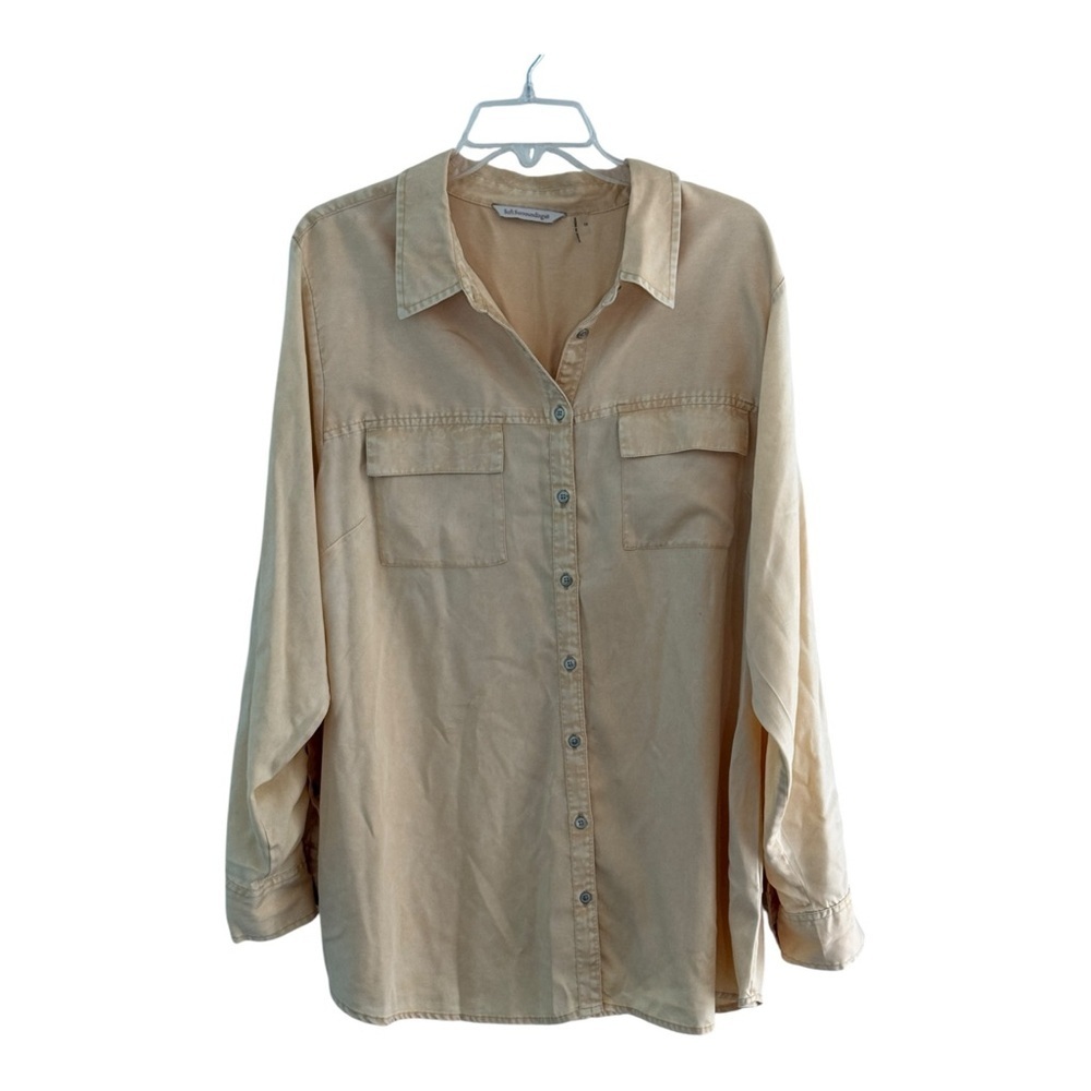 Soft Surroundings Shirt Womens 1X Light Yellow Tunic Button Roll Tab